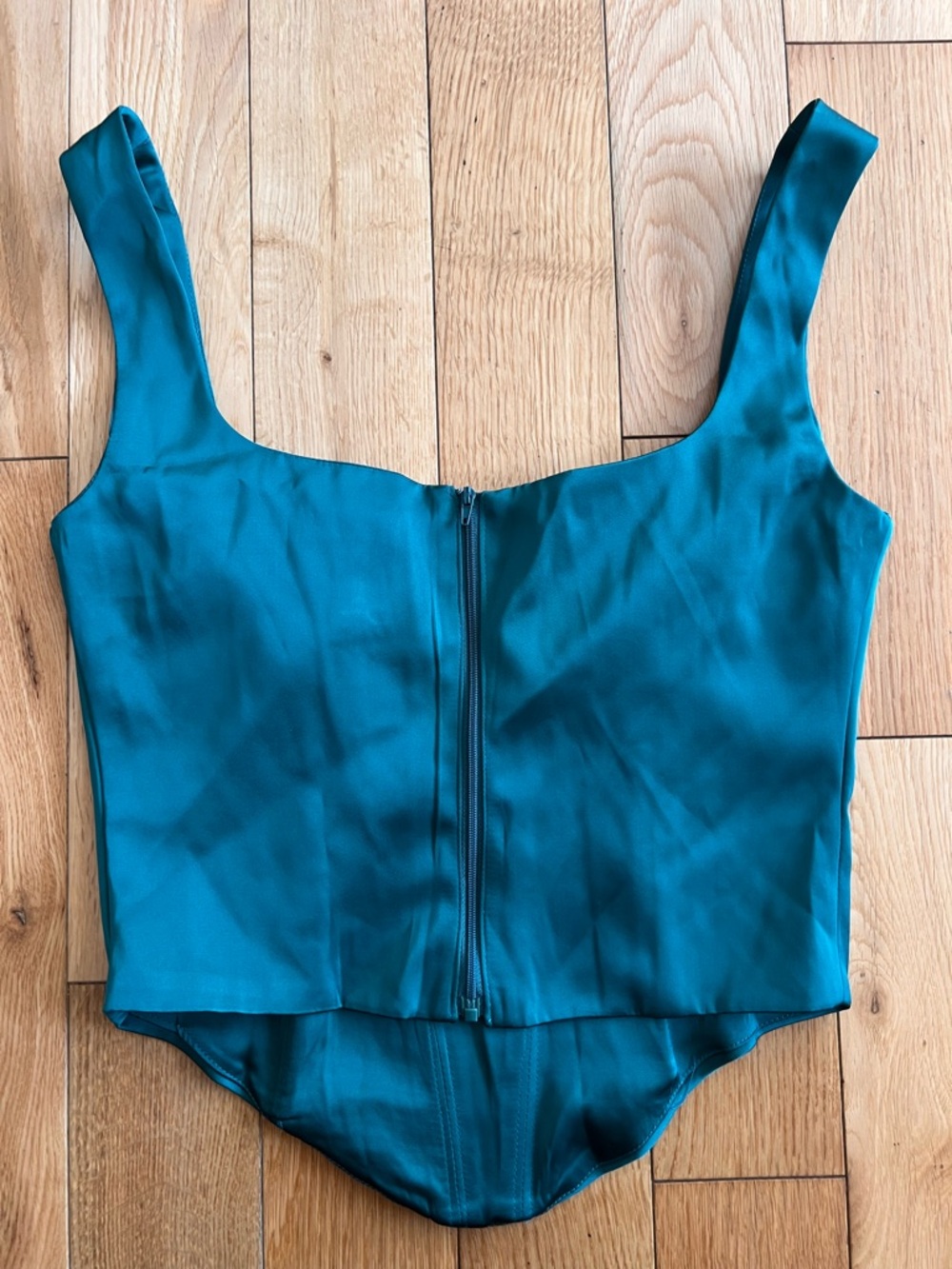 NEW Rumored Green Faux Corset Crop Top Square Neck Zip Back Size Small - Picture 3 of 8